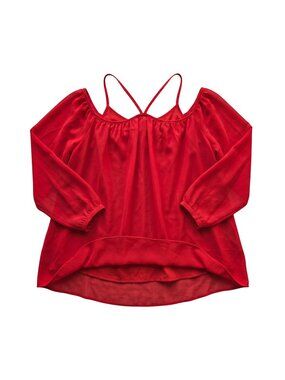 NWT | Vemvan Red Cold-Shoulder Criss-Cross Blouse | Long Balloon Sleeve | XL